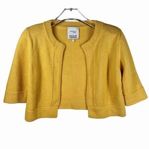AKRIS Punto Size 6 Cardigan Sweater Cropped Wool Cotton 3/4 Sleeve Dark Yellow